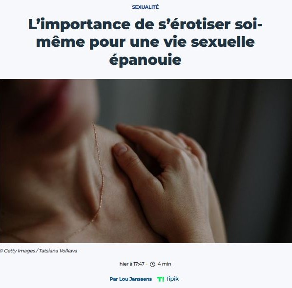 Article RTBF - interview sur la l'auto-érotisation - Laure Bouquery, coach de vie et sexologue, Bruxelles, 2024